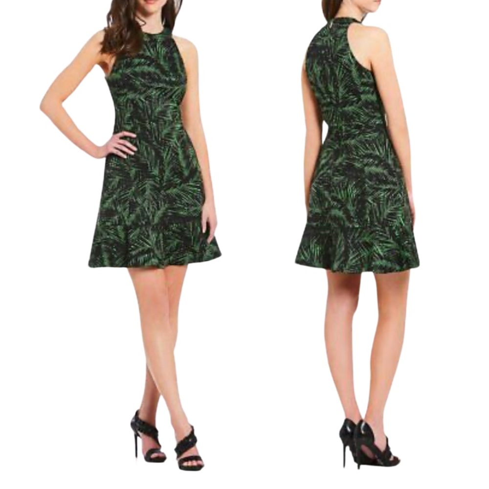 MICHAEL Michael Kors Halter Neck Palm Print Ponte Dress with Flounce Hem - XL